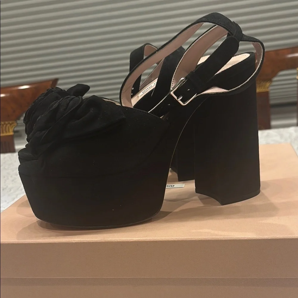 Miu Miu Black Floral Platform Heels